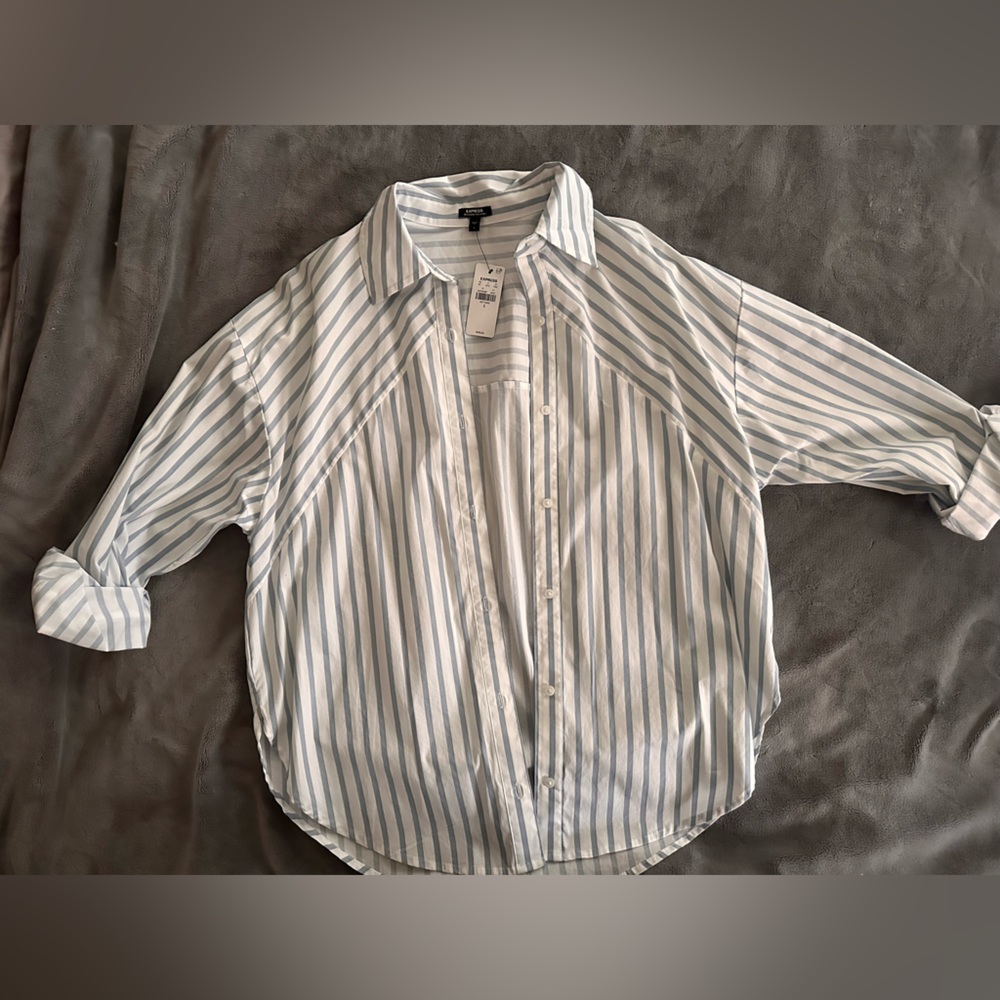 Express Gray and White Striped Blouse
